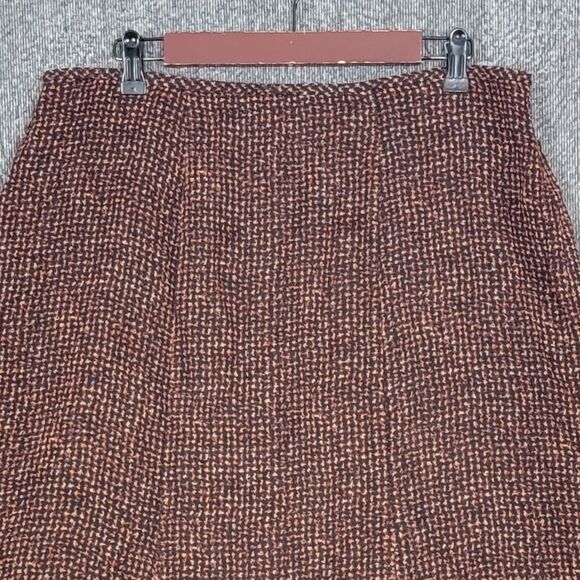 Kasper Skirt Womens 14 Brown & Black 100% Wool Lined Career Modest Flare Midi - Picture 2 of 11